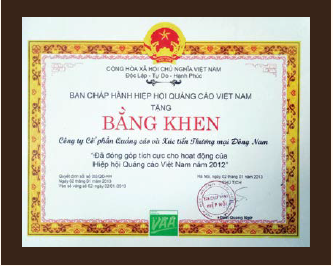 Bằng khen của Hiệp hội Quảng cáo Việt Nam